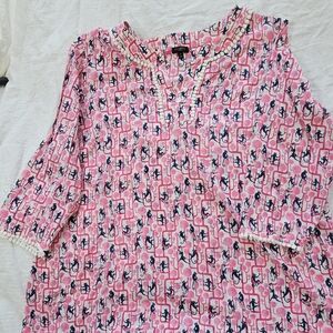 Talbots Pink and Navy Patterned Blouse